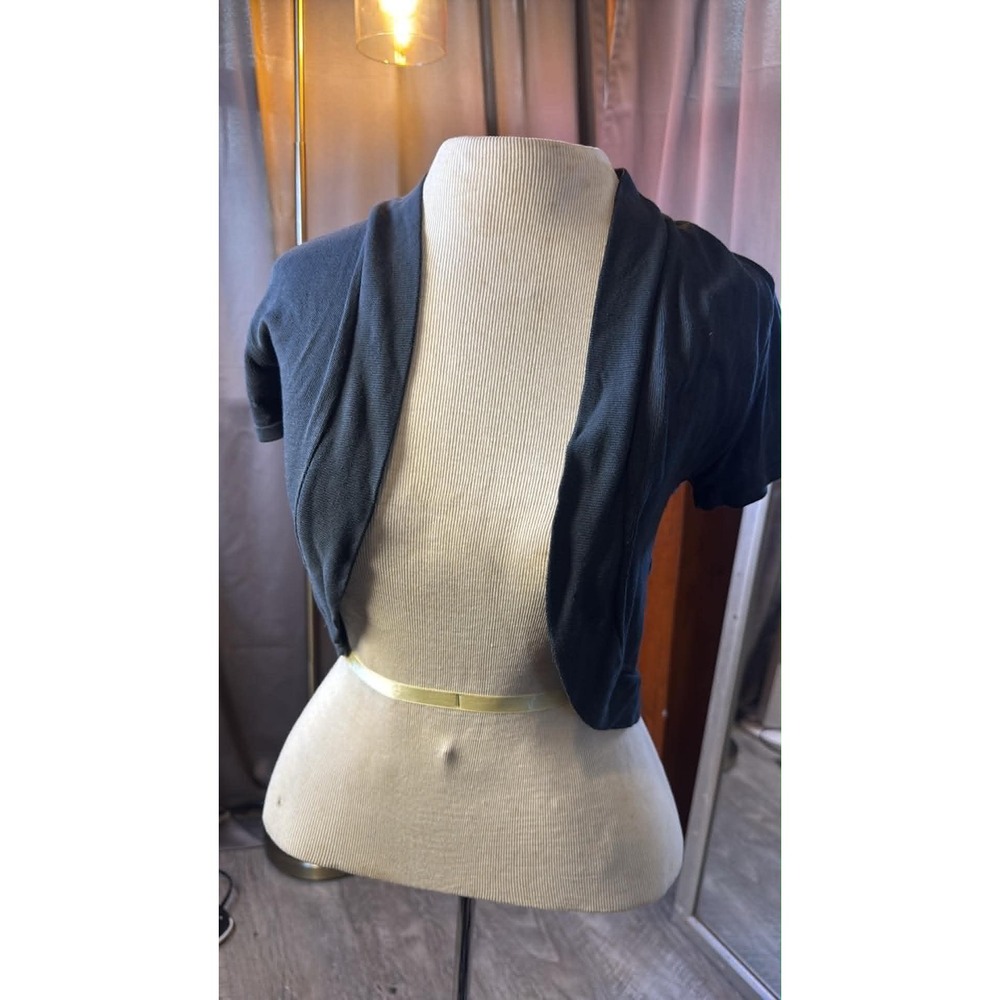 Studio Y Black Short Sleeve Cropped Bolero Shrug Ruched Back Open Front